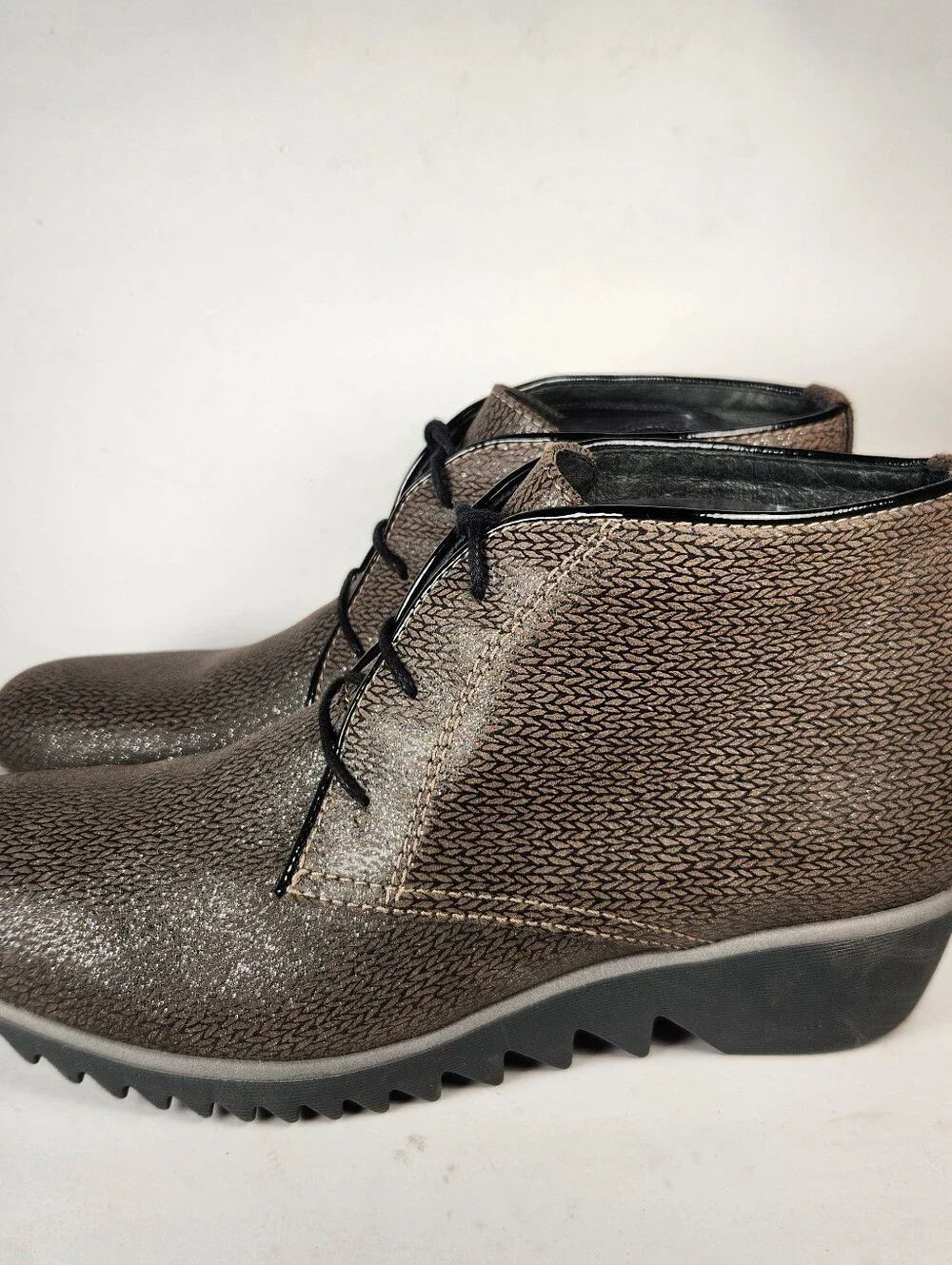 WOLKY Women's Bootie Size 10 EU 41 Leather Wedge Duskie Textured Walking Shoe